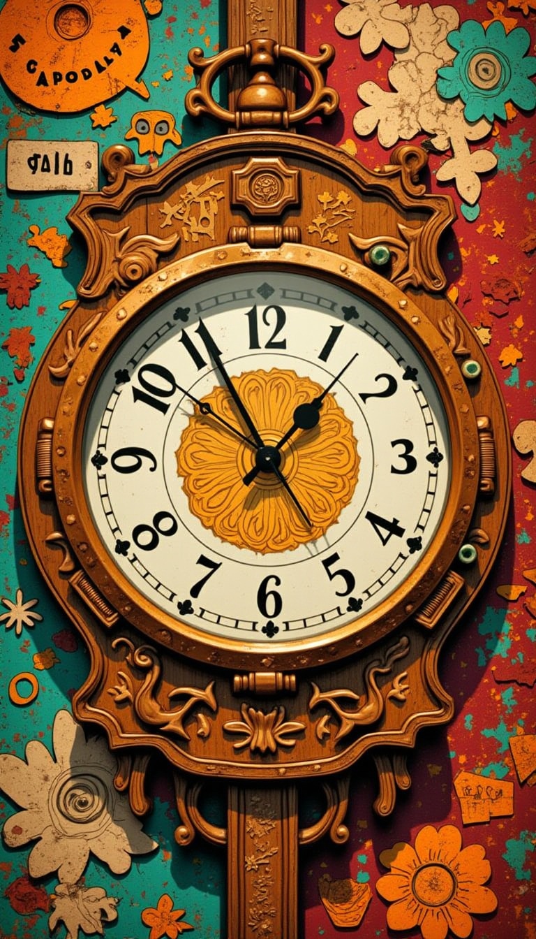 anime decoupage technique of a Basque Kitchen timer,  Realistic,  Serene on Tensor.Art