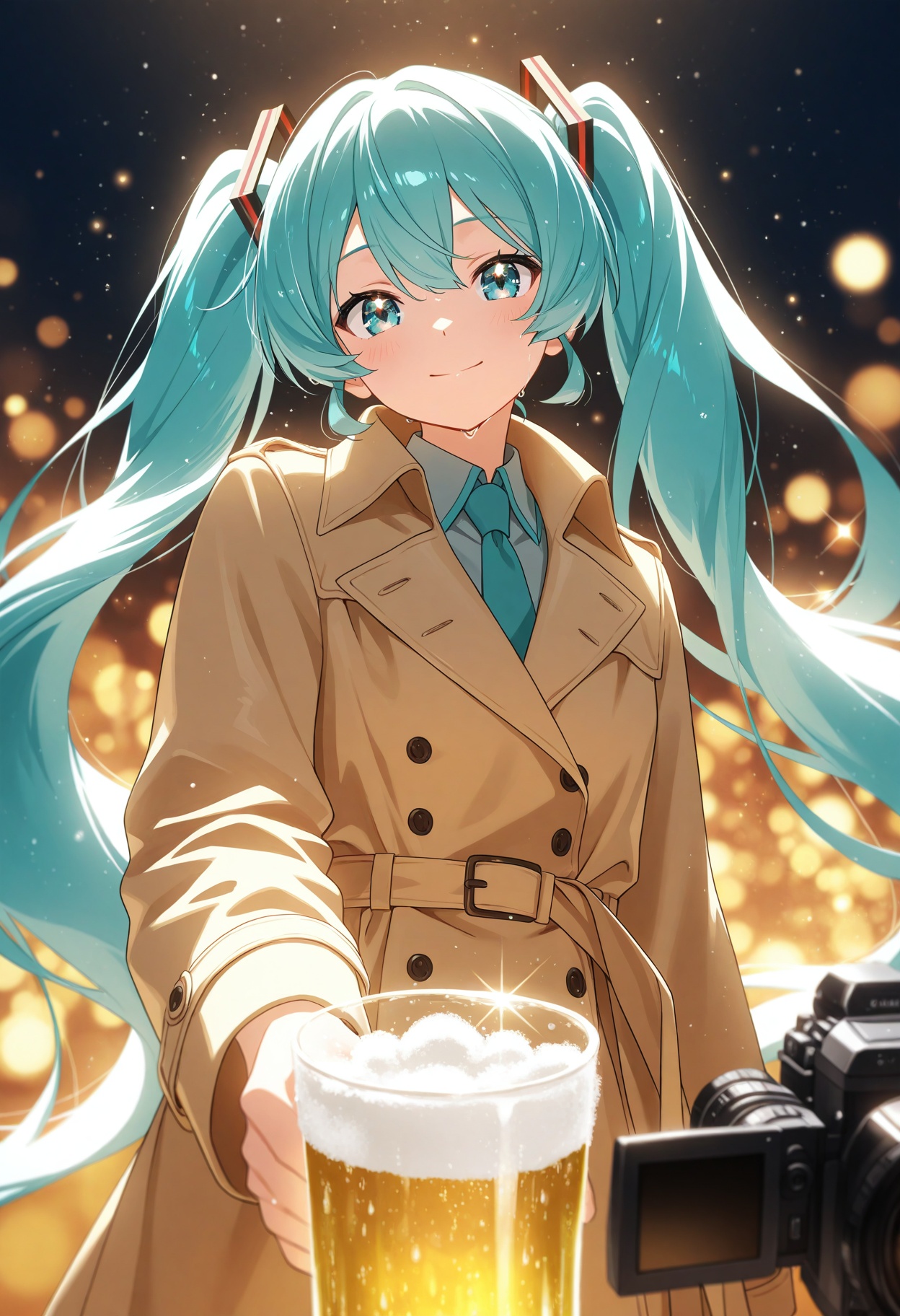 anime movie still quality,  hatsune miku in ,  sparkling beer foam particles on Tensor.Art