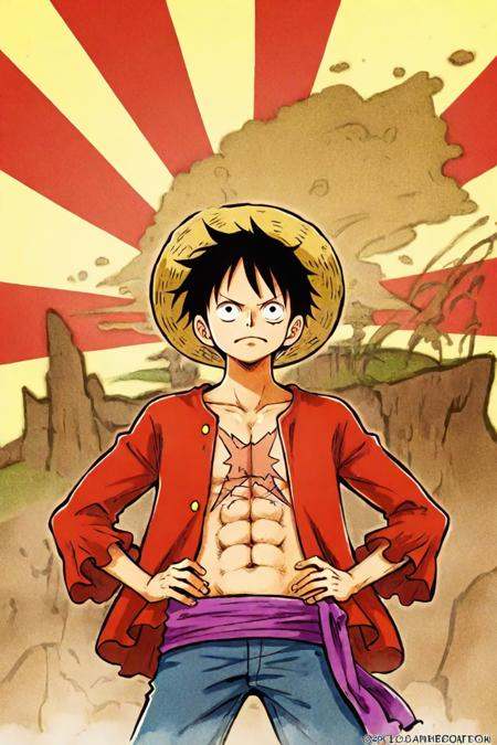 Luffy,  red jacket,  scar on chest on Tensor.Art