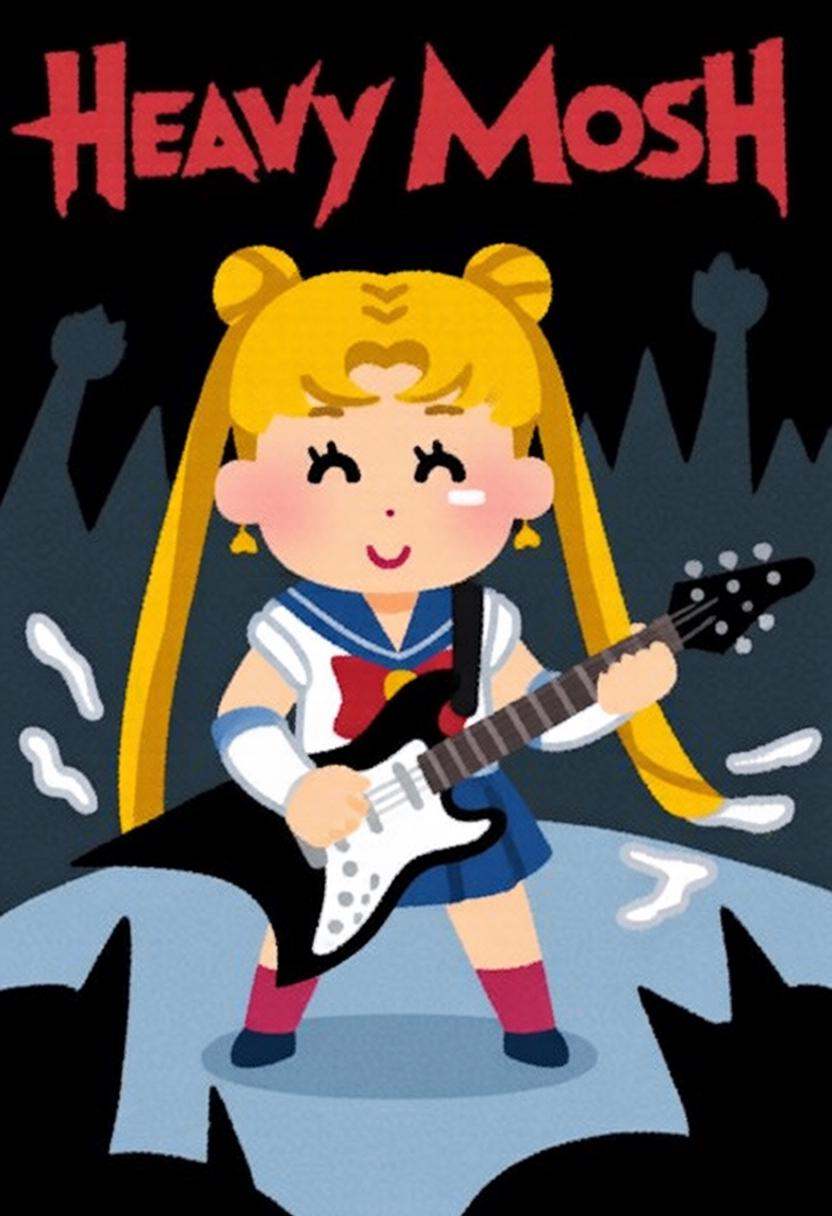 irasutoya3q illustration. Punk sailor moon playing a guitar at a heavy metal mosh pit,  tattoos,  piercing. on Tensor.Art