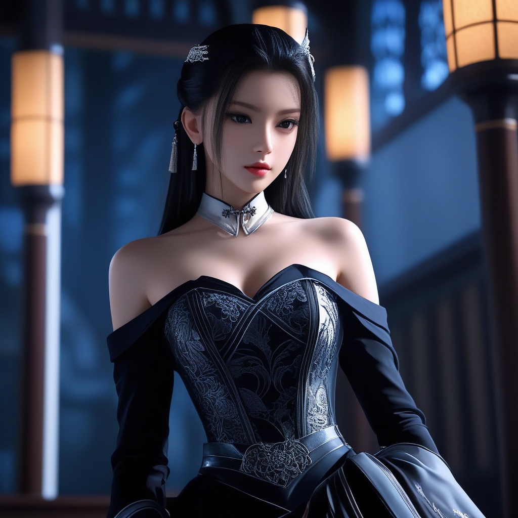 <lora:832-DA-XL-少年白马醉春风-晏琉璃-白衣:0.8>, score_9,score_8_up,score_7_up,1girl,supermodel,Japanese beauties,idol,innocence,mysterious,detailed beautiful face,Gothic detailed dress,elegance,graceful,stylish,strapless,off shoulder,bare shoulders,collarbone,looking at viewer,elegant pose,dynamic angle,perfect composition,perspective,break LUT,cinematic,highly detailed,extremely detailed,intricate details,fine texture,crisp detail,crisp edges,high contrast,subtle shadows,complex shading,sharp focus,depth of field,Volumetric lighting,professional lighting,film lighting,concept art,film grain,bokeh,
