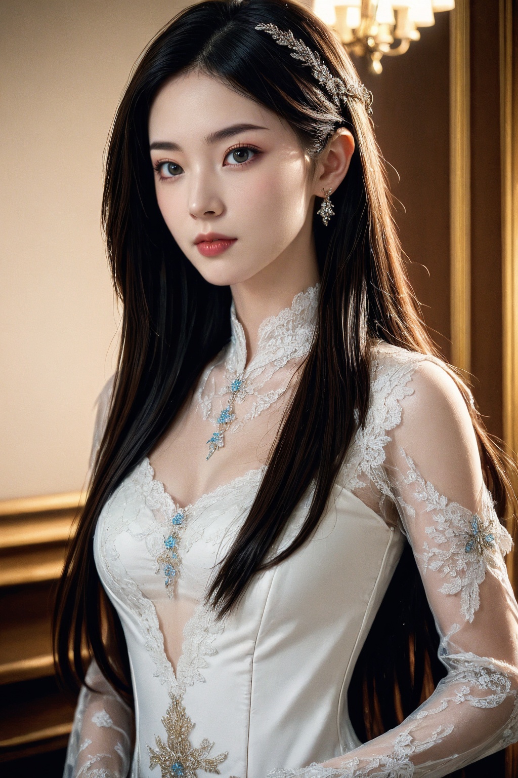 (extremely detailed:1.4),(realistic:1.4),1girl,(long hair:1.4),dress,lace,