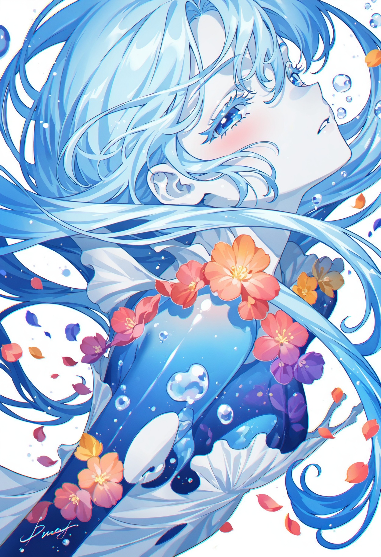 1girl,  watercolor style,  fluid colors on Tensor.Art