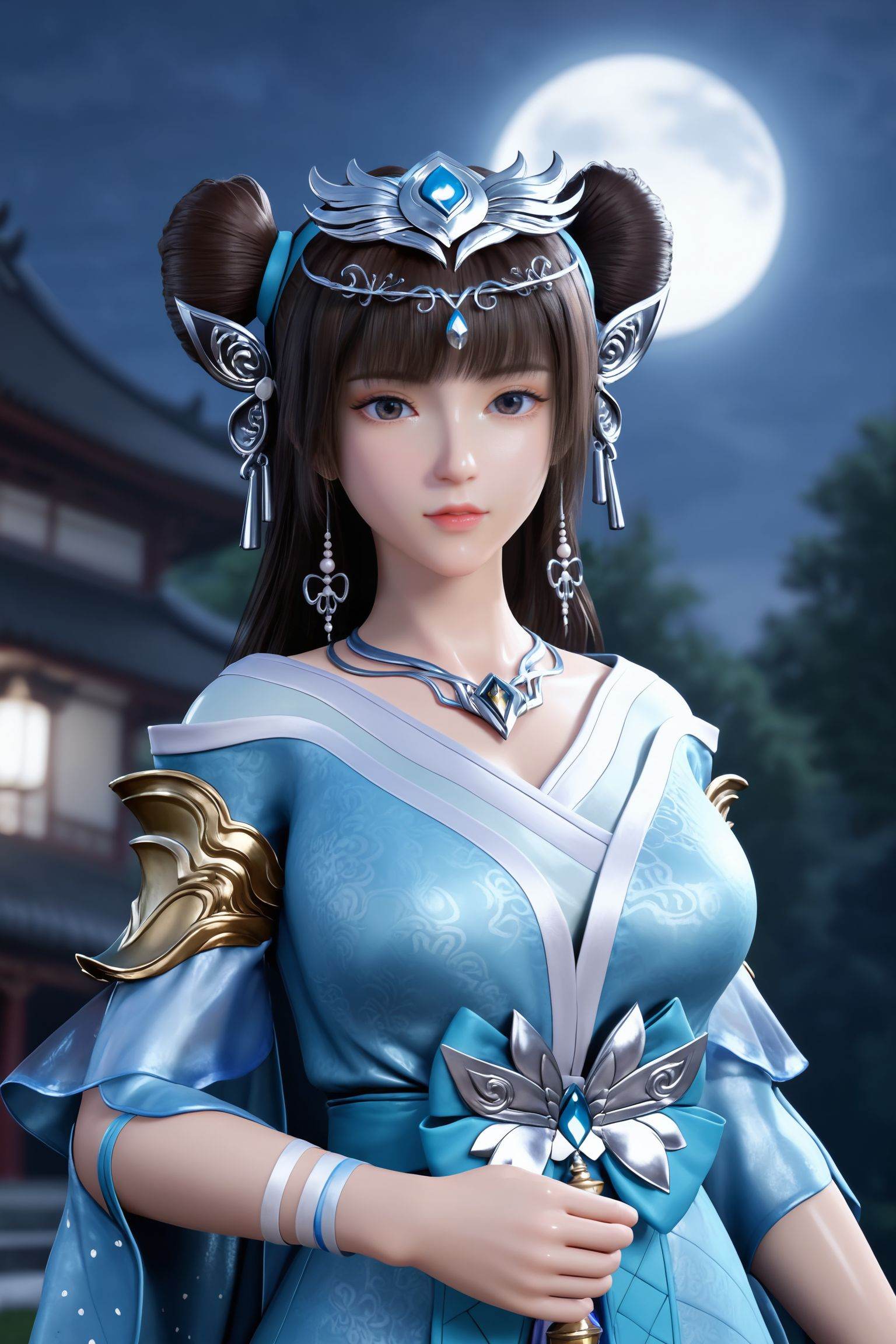 Chinese architecture,  1girl,  brown hair on Tensor.Art