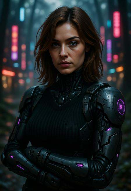 t3chn0,  woman with brown hair in a top bun,  she is wearing a black sweater on Tensor.Art
