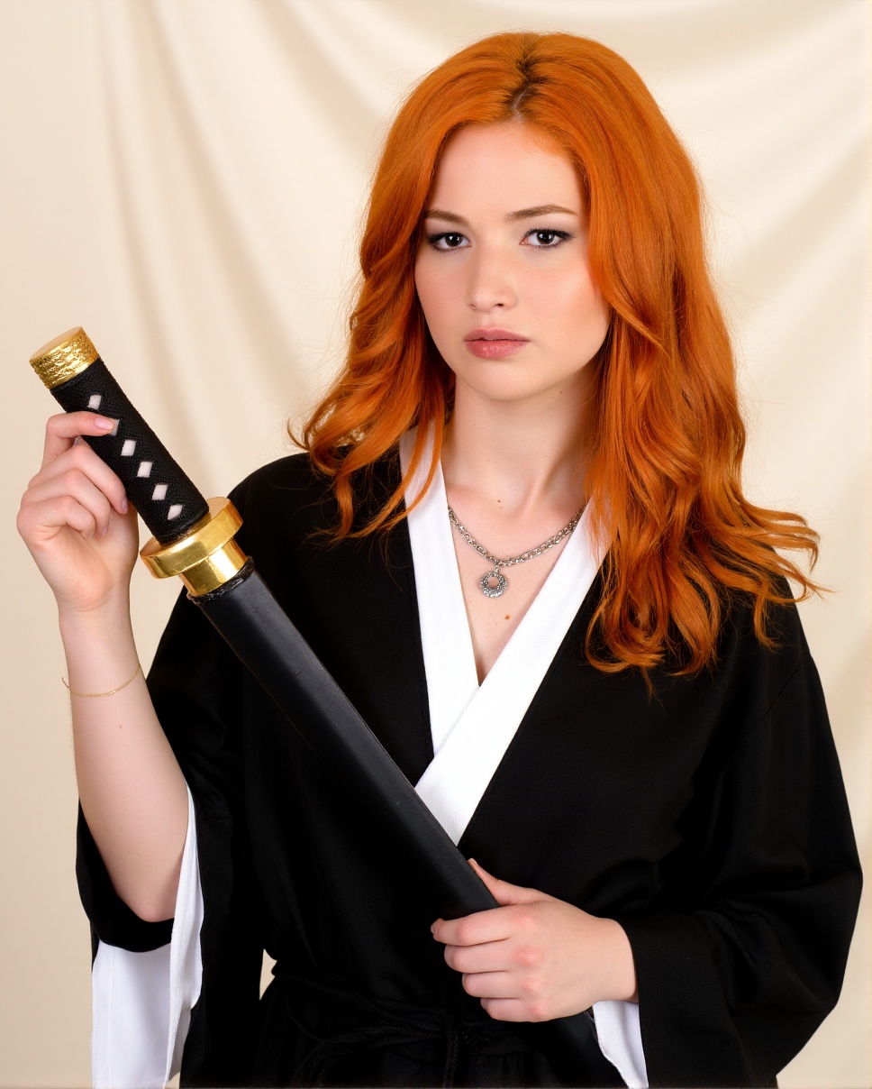 This is a high-resolution photograph of a woman in cosplay attire,  specifically as a character from the anime series "Ble...