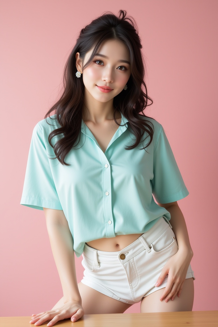 [4][FLUX_108]Realistic photograph,  Against a soft,  gradient cotton pink background on Tensor.Art