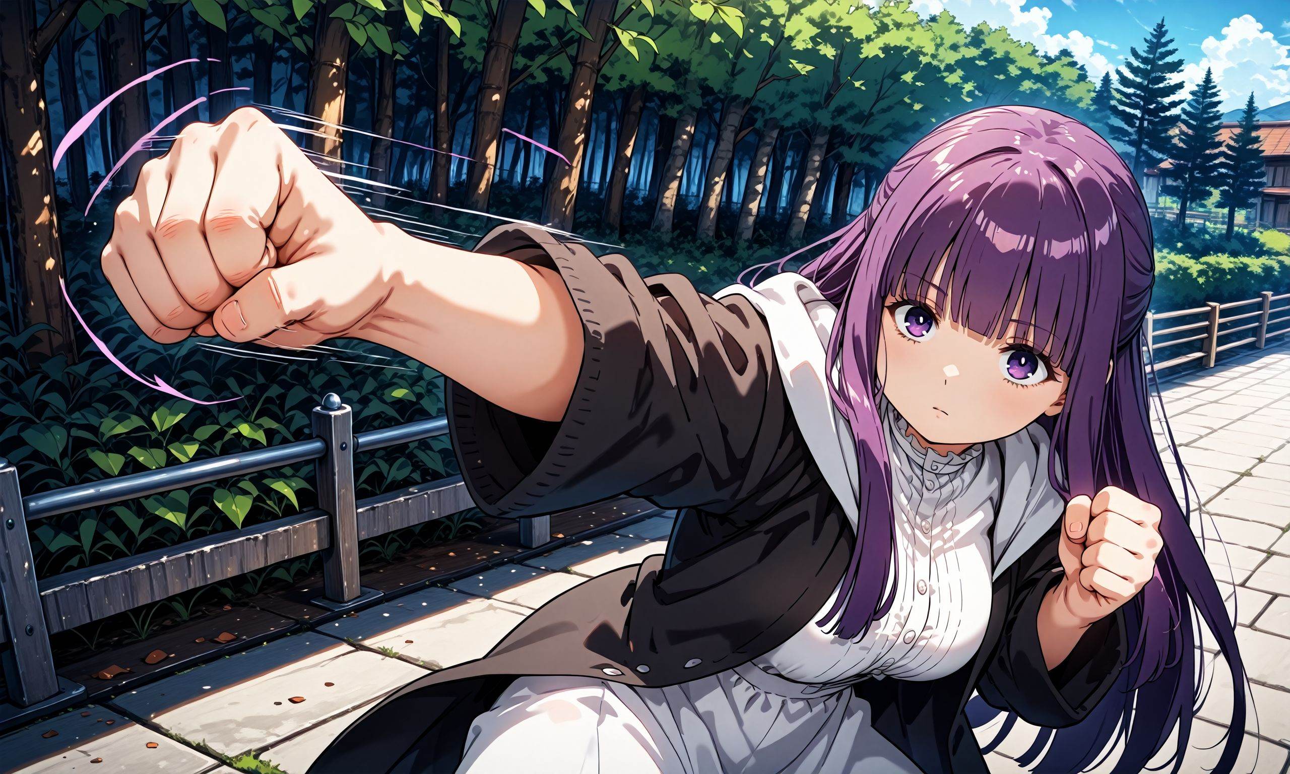 fern \(sousou no frieren\),  expressionless,  fighting stance on Tensor.Art