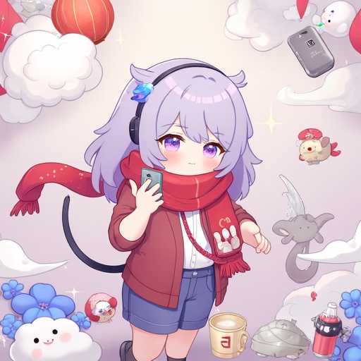 red scarf,  cellphone,  cloud on Tensor.Art