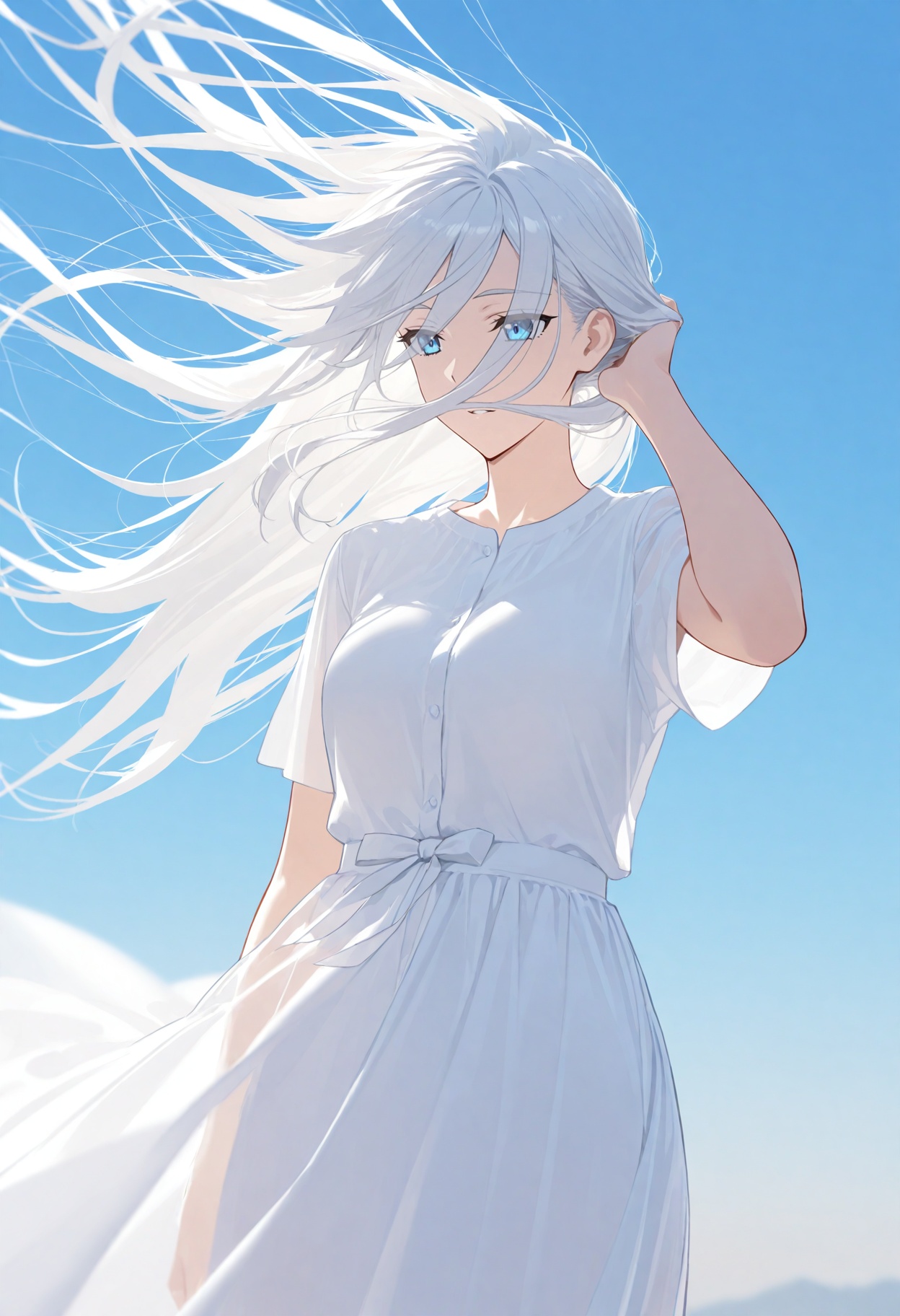 1girl,  blue eyes,  white long hair on Tensor.Art