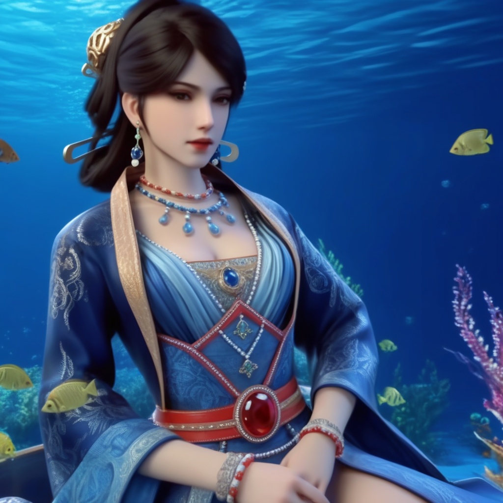 <lora:839-DA-XL-少年白马醉春风-温珞玉:0.8>, (,1girl, ,best quality, ),,masterpiece, ((((, solo,  , ,solo focus, ,underwater, )))) ,ultra realistic 8k cg,   clean, masterpiece,     cinematic lighting, cinematic bloom,  (( , )),, , unreal, science fiction, luxury, jewelry, diamond, gold, pearl, gem, sapphire, ruby, emerald, intricate detail, delicate pattern, charming, alluring, seductive, erotic, enchanting, hair ornament, necklace, earrings, bracelet, armlet,,(cleavage),,