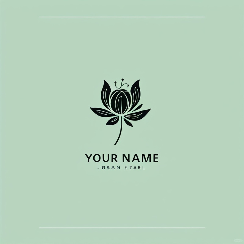 Stylized flower logo, black flower with white outline, "your name" text below in black with white outline, light green background, minimalist style <lora:aki-INs网红图标-000008:0.8>,