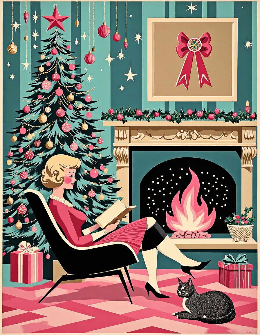retro vintage illustration,  This is a high-quality digital illustration with a retro,  mid-century modern aesthetic. The...