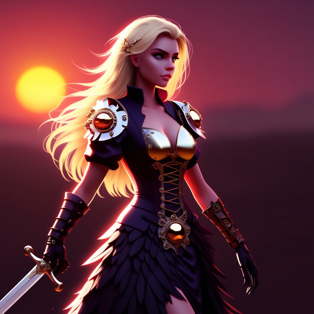 mechanical parts,  sunset,  dress on Tensor.Art