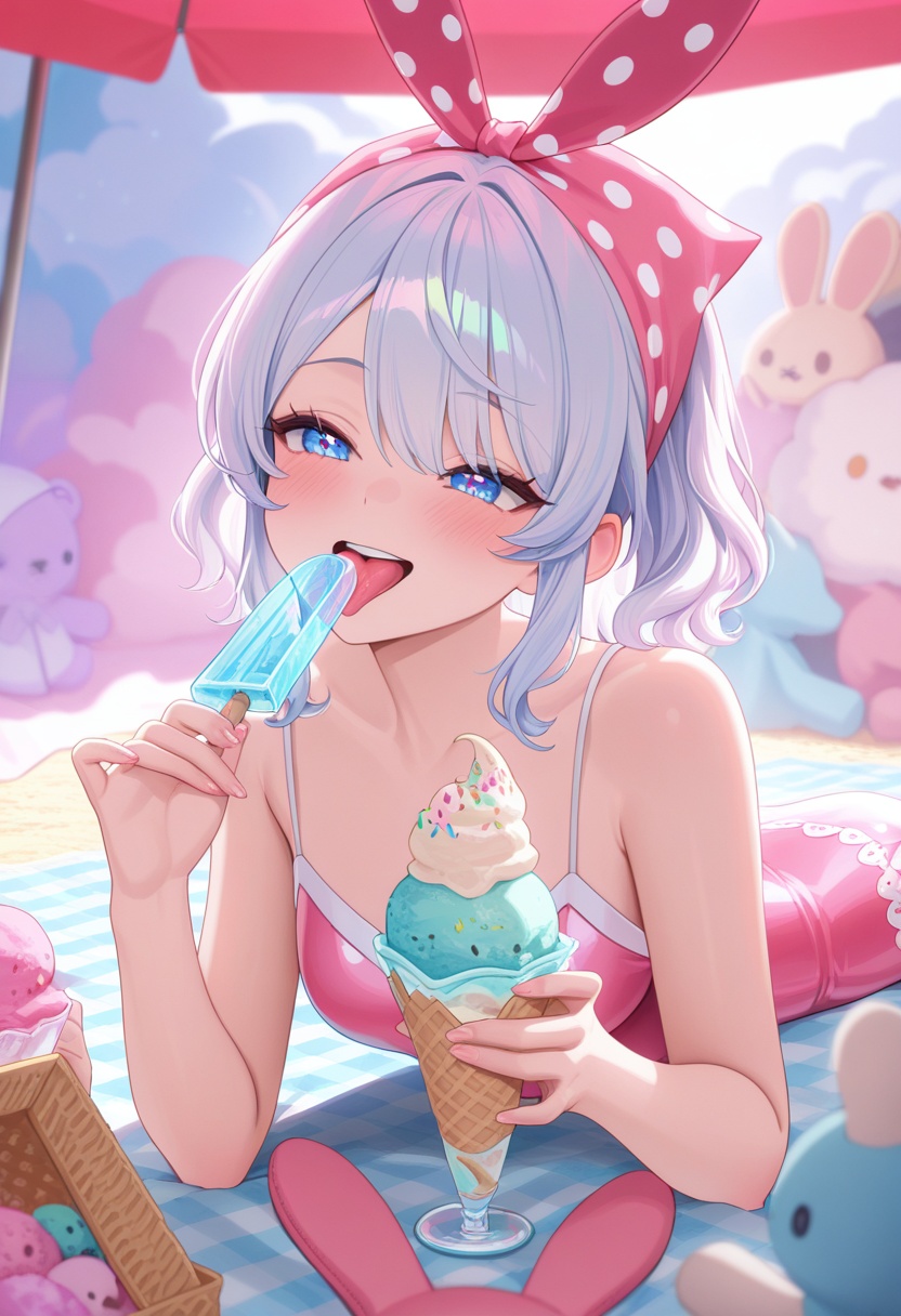 licking ice cream,  holographic ice cream,  holofoil glitter ice cream on Tensor.Art