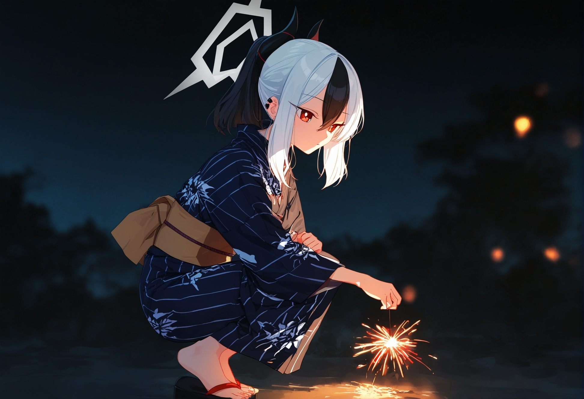 1girl,  holding fireworks,  kimono on Tensor.Art