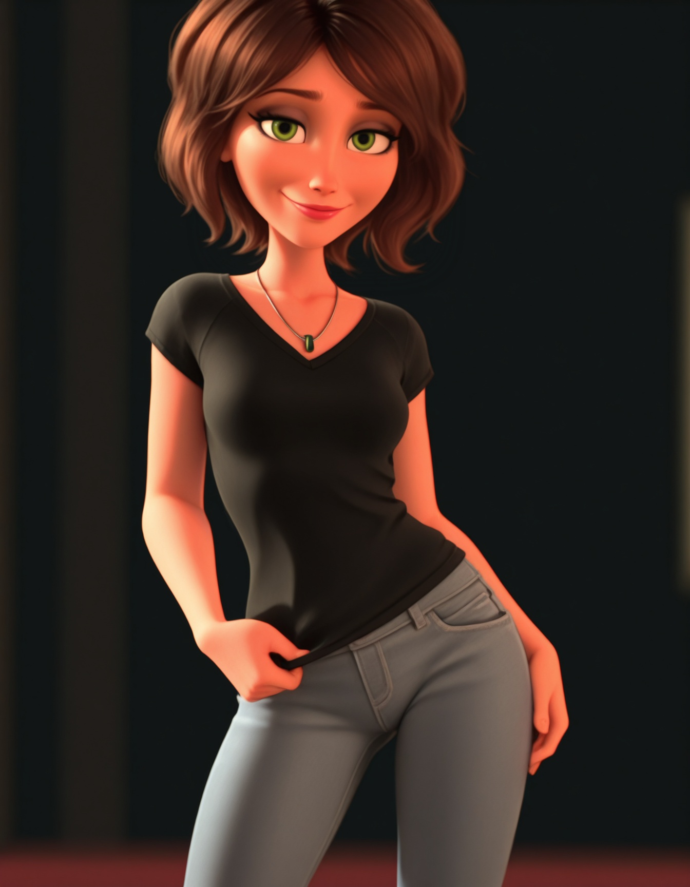 necklace,  black t-shirt,  jeans on Tensor.Art