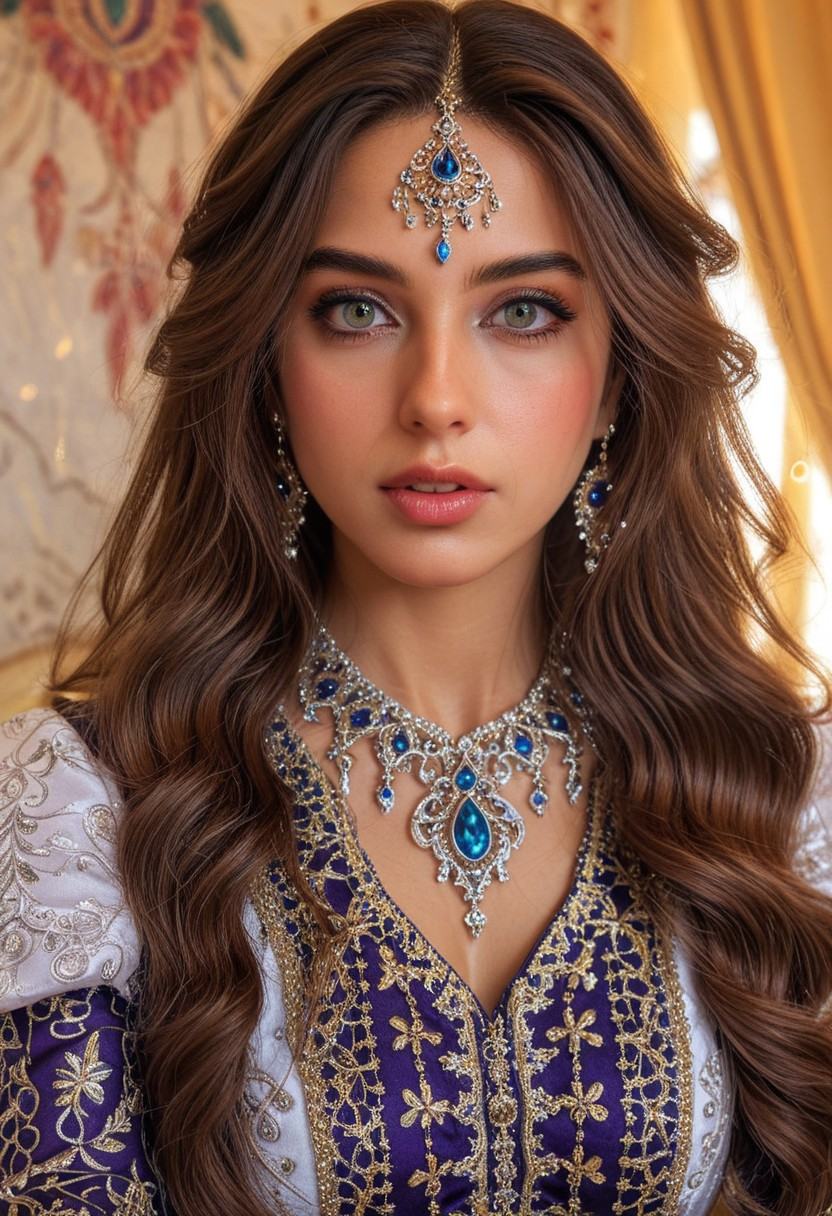 close-up of ,  beautiful woman wearing ornate fantasy outfit,  elegant jewelry on Tensor.Art