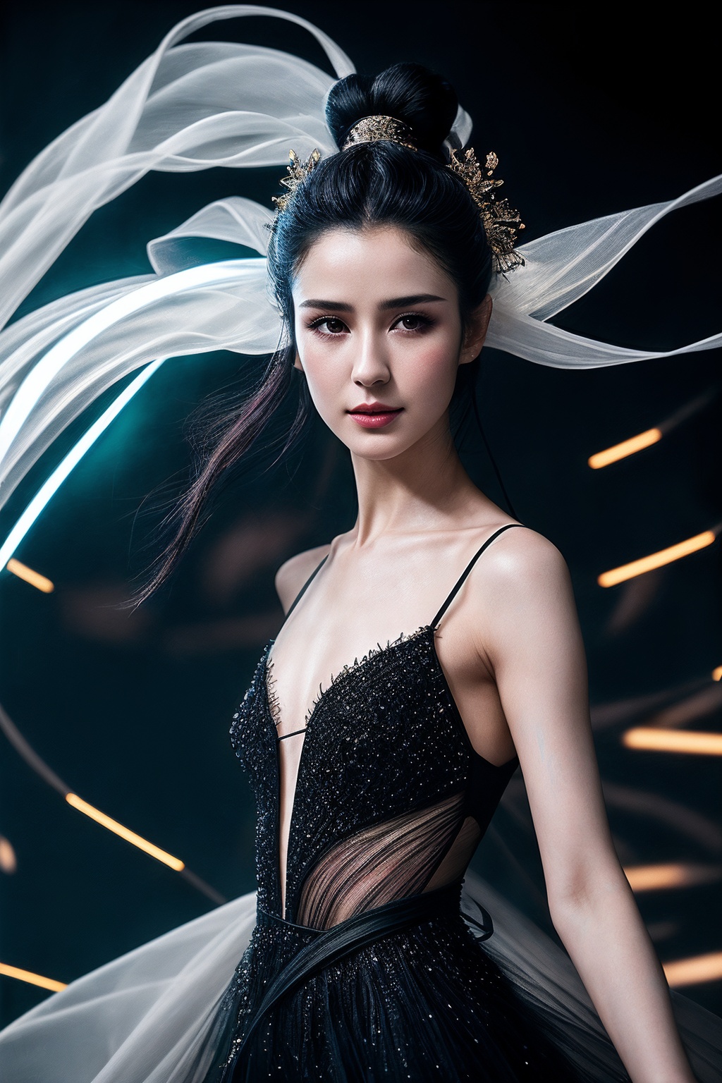 VG09_SoloTI_v1,  (In a sleek,  dynamic outfit with flowing fabrics and modern on Tensor.Art