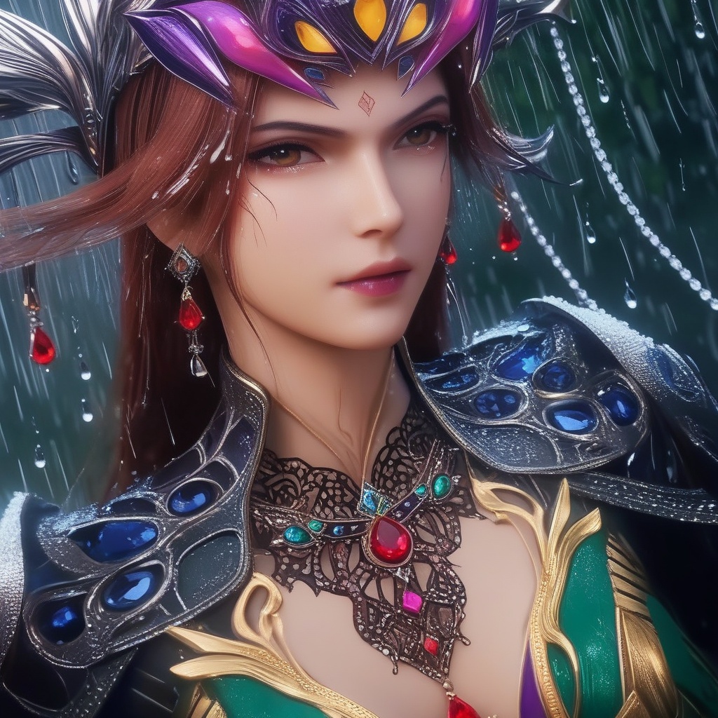 <lora:833-DA-XL-斗罗大陆-比比东-罗刹神:0.8>, (,1girl, ,best quality, ),, ,ultra detailed 8k cg,   ,masterpiece((((1girl, solo,  , ,solo focus, wet,sweat, ocean,rain, water drop, )))) (, , sweatdrop, flying sweatdrops, sweating profusely,colorful drop \(module\), )   clean, masterpiece,     cinematic lighting, cinematic bloom,   , unreal, science fiction, luxury, jewelry, diamond, gold, pearl, gem, sapphire, ruby, emerald, intricate detail, delicate pattern, charming, alluring, seductive, erotic, enchanting, hair ornament, necklace, earrings, bracelet, armlet,halo,