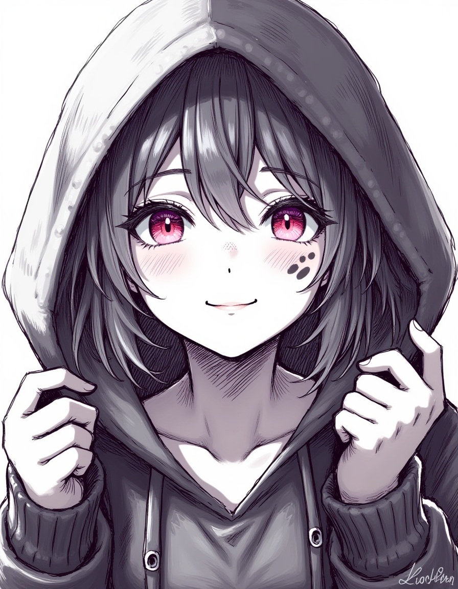 1girl,  facial tattoo,  hood on Tensor.Art