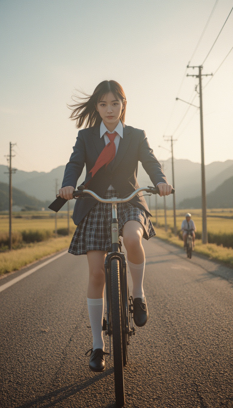 A Japanese woman in traditional uniform,  navy blazer,  white shirt on Tensor.Art