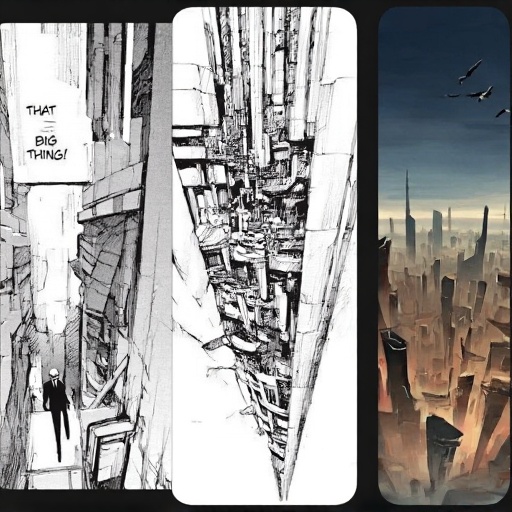 a monochrome manga by tsutomu nihei,  city,  scenery on Tensor.Art