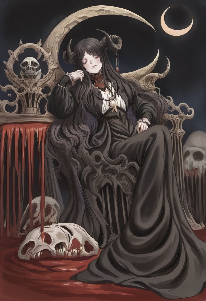 1girl,  moon,  horns on Tensor.Art