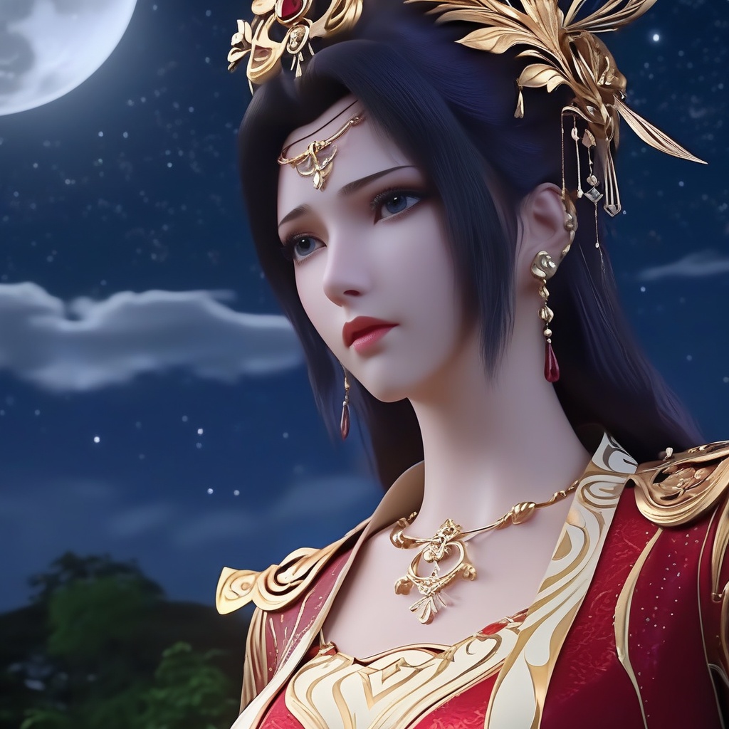 <lora:842-DA-XL-斗破苍穹-云韵-婚服:0.8>, (,1girl, ,best quality, ),,masterpiece(,1girl,night, starry sky, milky way,outdoors, full moon,  night sky, darkness,  world of darkness, , ) ,ultra realistic 8k cg,   clean, masterpiece,     (( , )),, , , prestige, luxury, jewelry, diamond, gold, pearl, gem, sapphire, ruby, emerald, intricate detail, delicate pattern, charming, alluring, seductive, erotic, enchanting, hair ornament, necklace, earrings, bracelet, armlet,halo((, )), (),