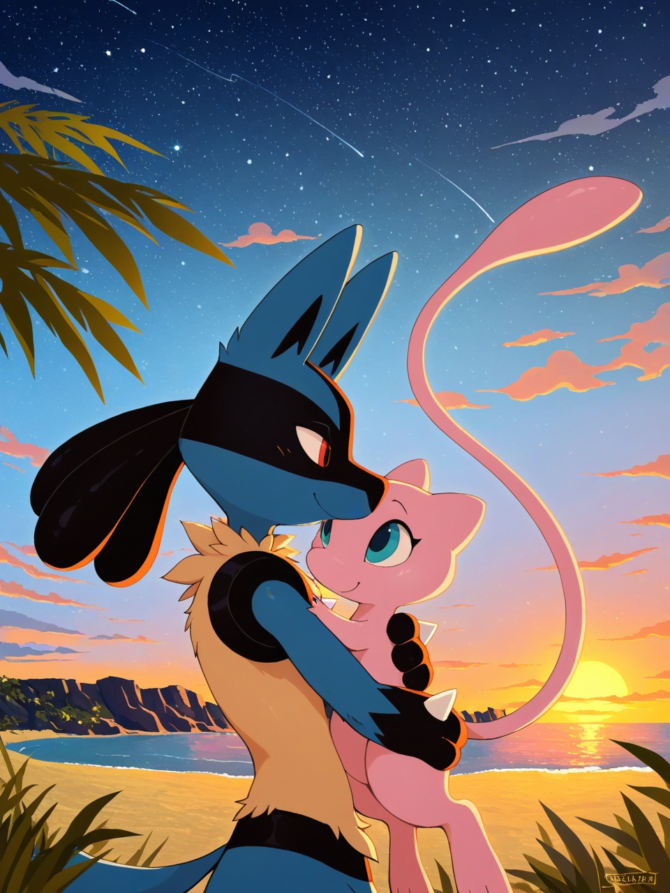 duo lucario,  mew,  hug on Tensor.Art