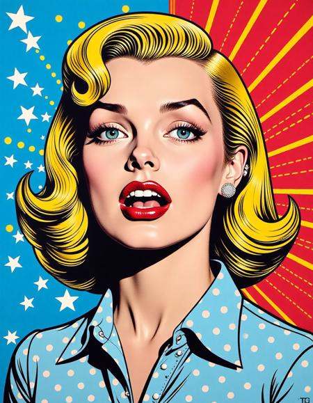 p0p_r0y,  roy lichtenstein art,  This image is a vibrant on Tensor.Art