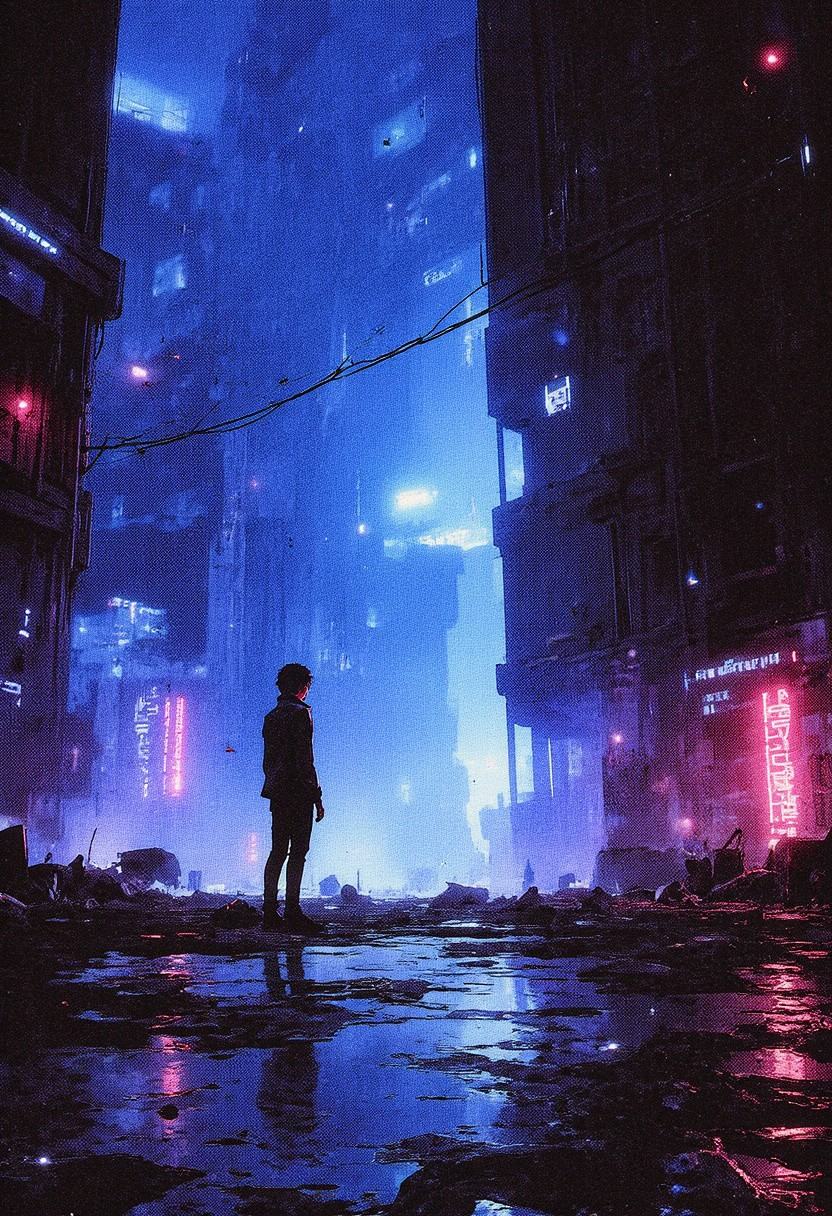 Kenva,  Synthwave Cyberpunk Anime — Halftone Neo-Noir Illustration,  kenva style on Tensor.Art