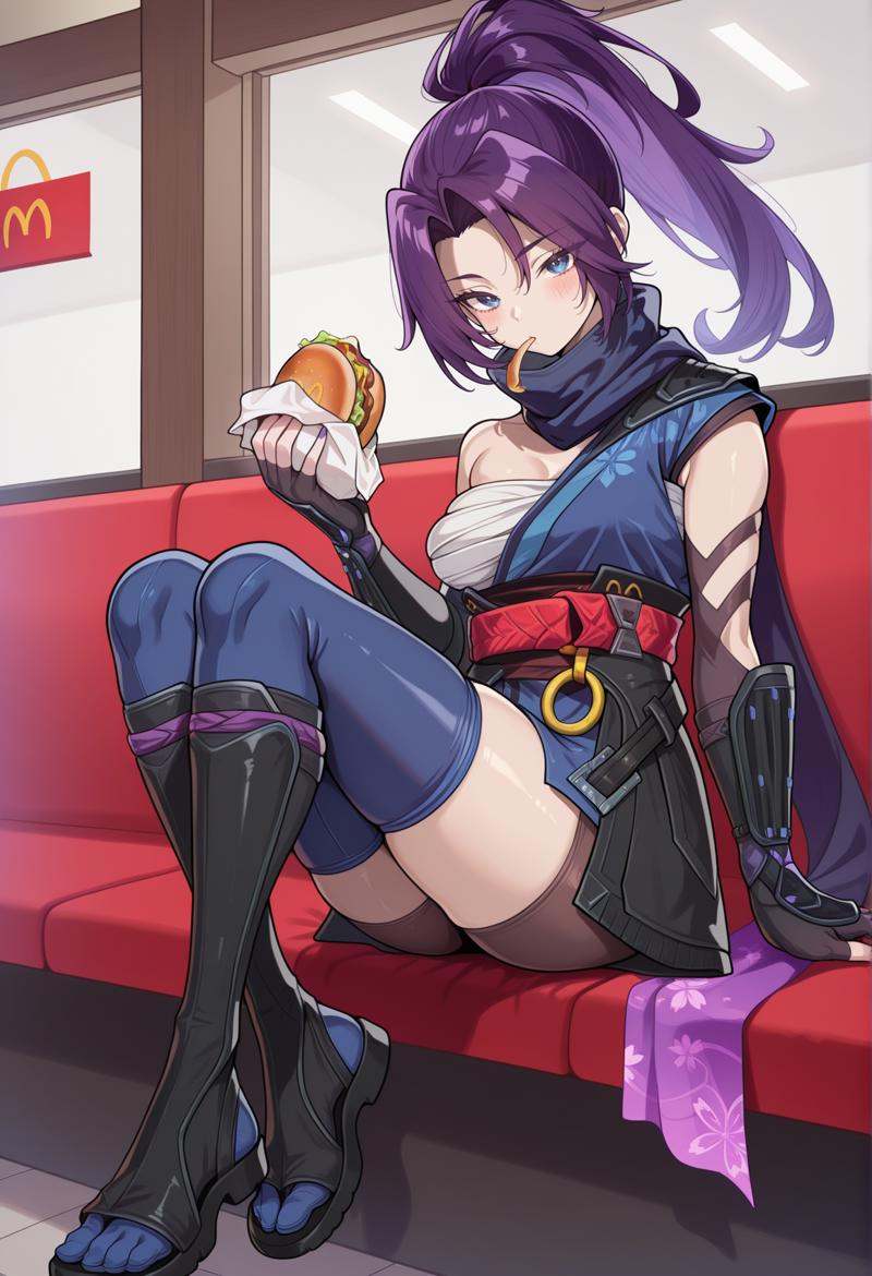 1girl,  high ponytail,  purple hair on Tensor.Art