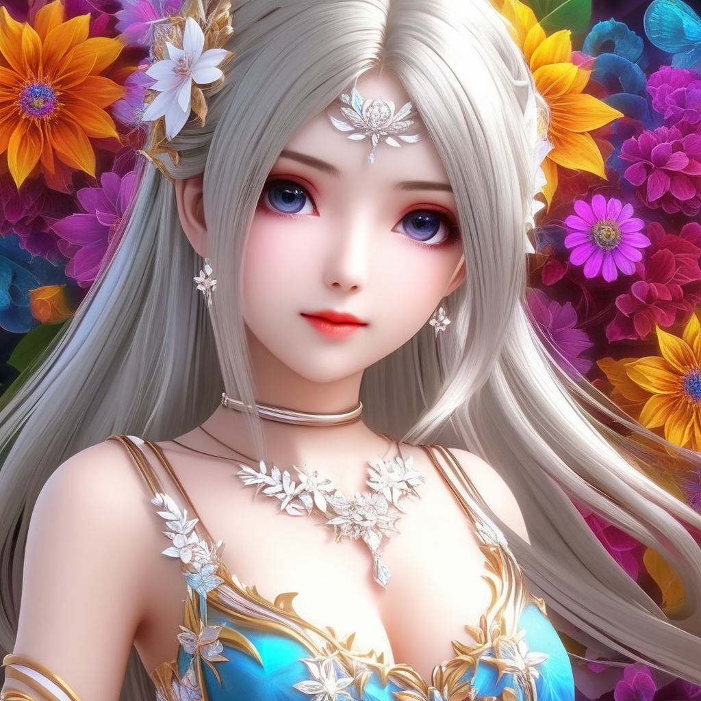 <lora:837-DA-XL-斗罗大陆-千仞雪-幼年:0.8>, (,1girl, ,best quality, ),,,anime,(masterpiece, top quality, best quality, official art, beautiful and aesthetic:1.2), (1girl)	, , (cleavage),, extreme detailed,(fractal art:1.3),colorful, flowers ,highest detailed,()    (cleavage),,  (),