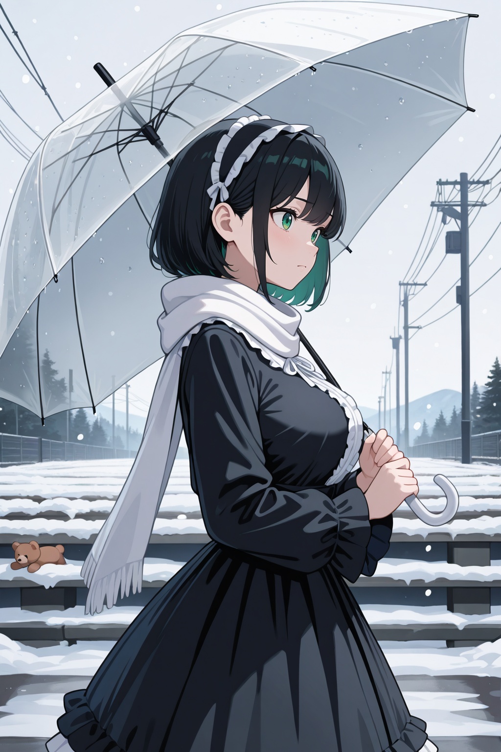 1girl,  black_dress,  black_hair on Tensor.Art