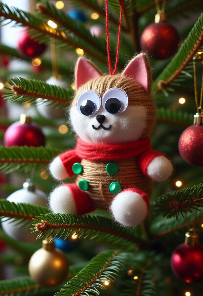 Photograph of a festive,  handmade Christmas decoration in the form of a cat. on Tensor.Art