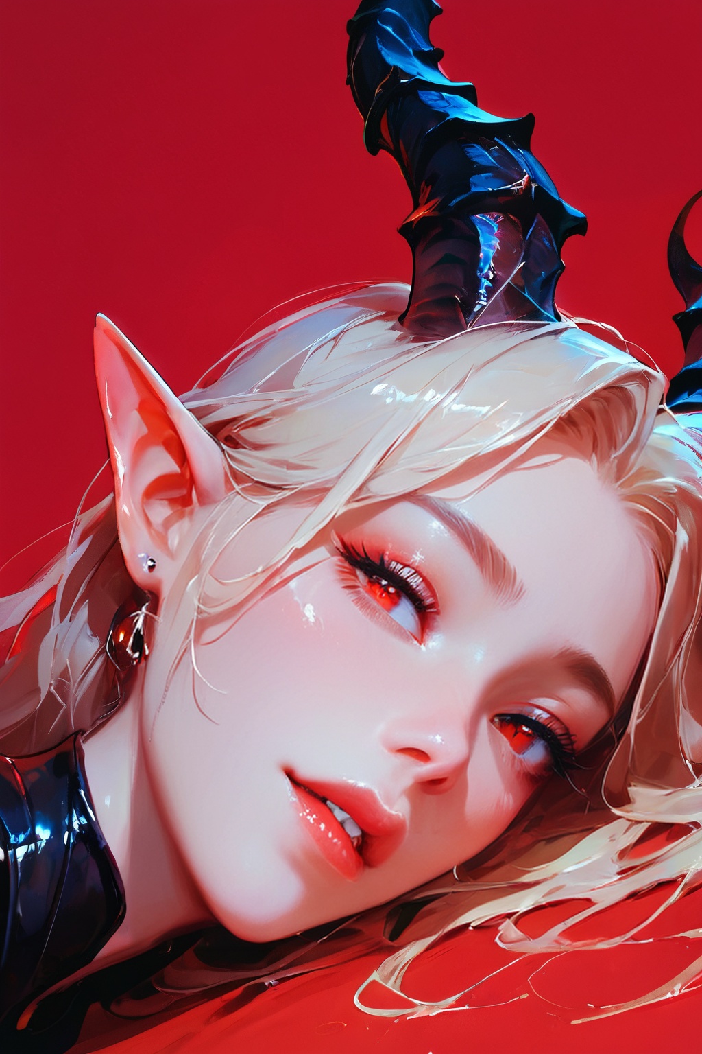score_9,score_8_up,score_7_up,gthan, red eyes, red background, 1girl, dark, horns