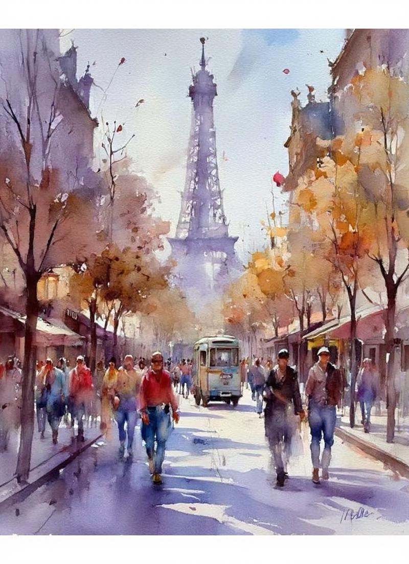 Thomas Schaller,  watercolor style,  Paris street scene on Tensor.Art