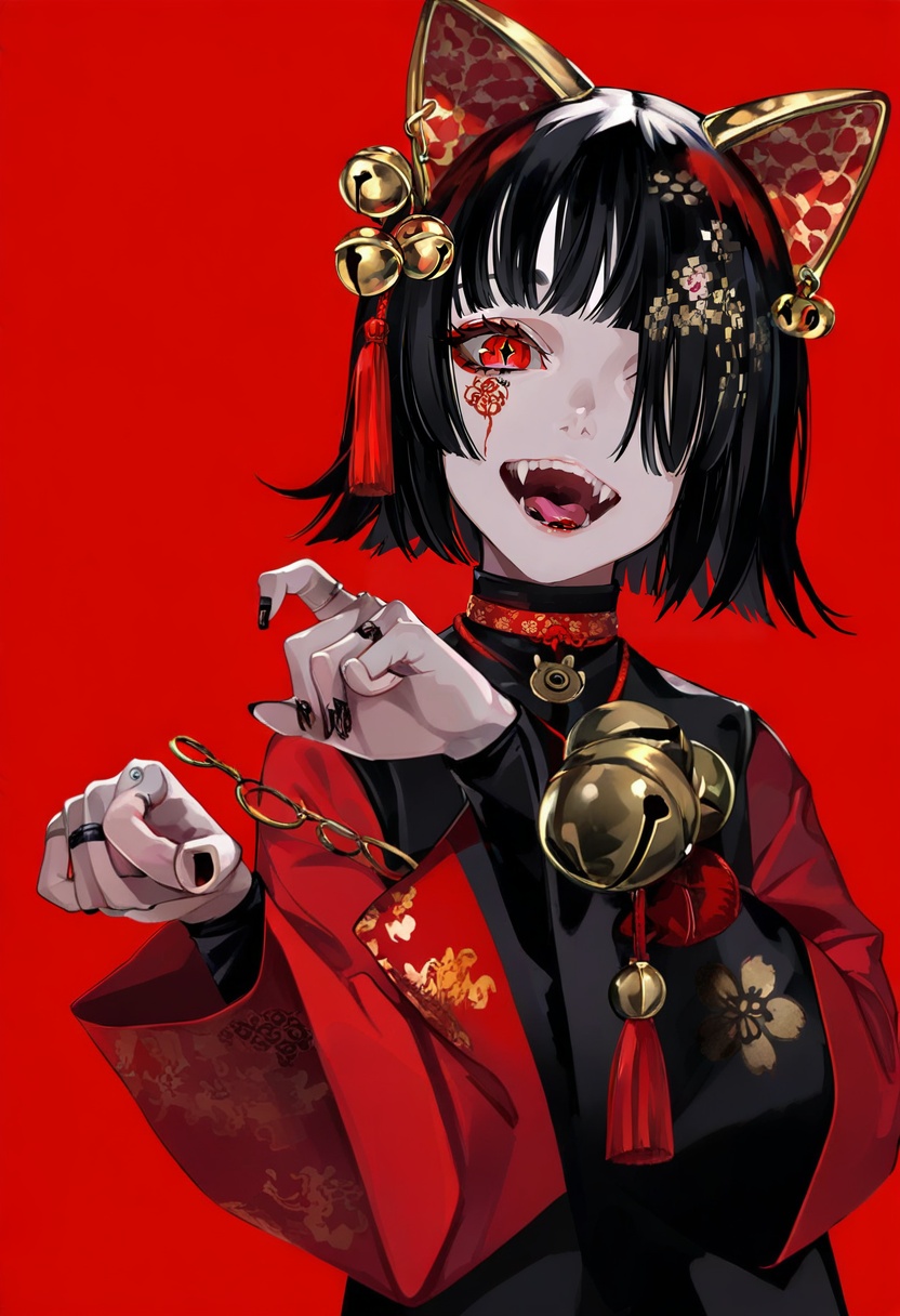 1girl,  red background,  solo on Tensor.Art