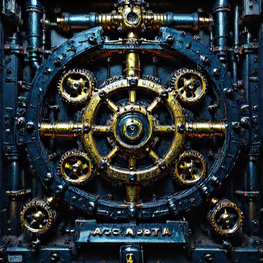 gears,  futuristic industrial mechanism,  suggesting advanced machinery. The texture of the metal components appears polis...