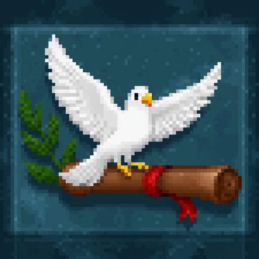 Image is a HoMM2 style skill icon featuring a white dove with outstretched wings,  positioned centrally against a teal sto...