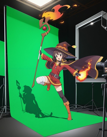 megumin,  dynamic pose,  holding staff on Tensor.Art