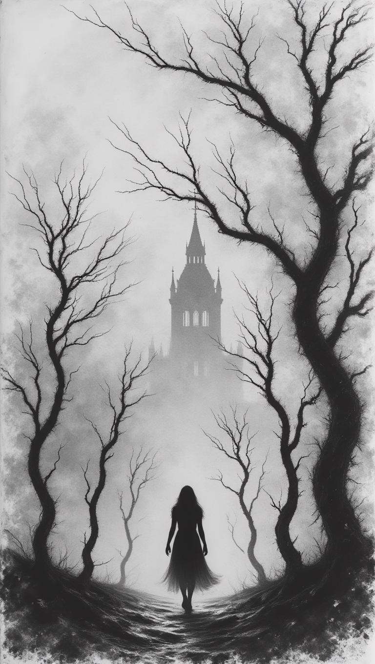 a woman in a park . there is a building on Tensor.Art