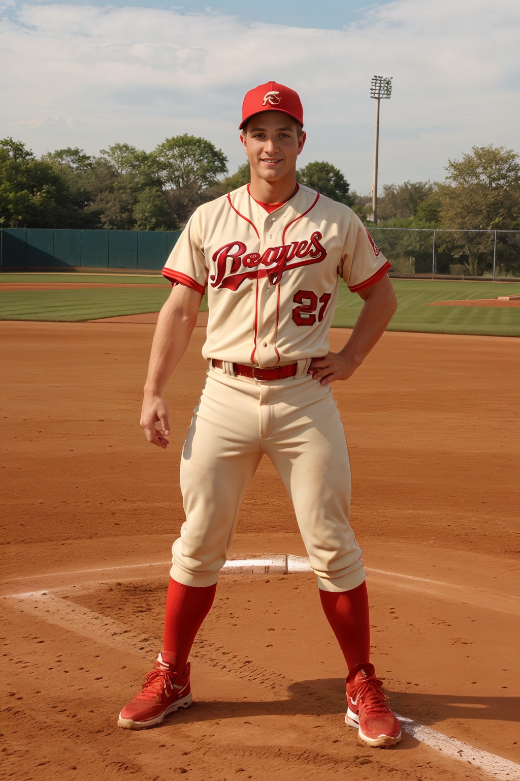 outdoors,  baseball field,  standing on Tensor.Art