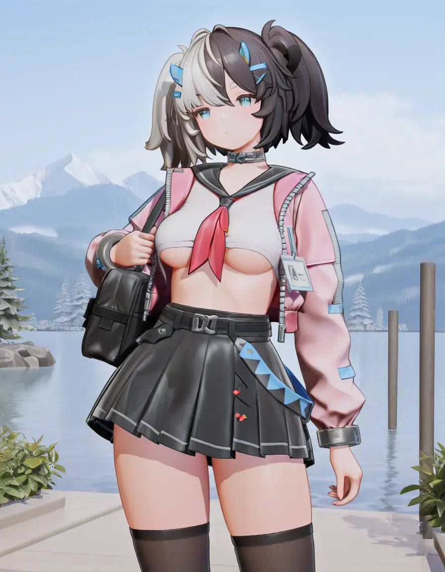 1girl/(eatchel,  two-tone hair,  thighhighs on Tensor.Art