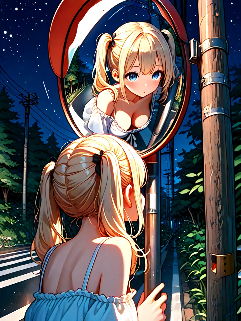 convex mirror,  traffic mirror,  utility pole on Tensor.Art