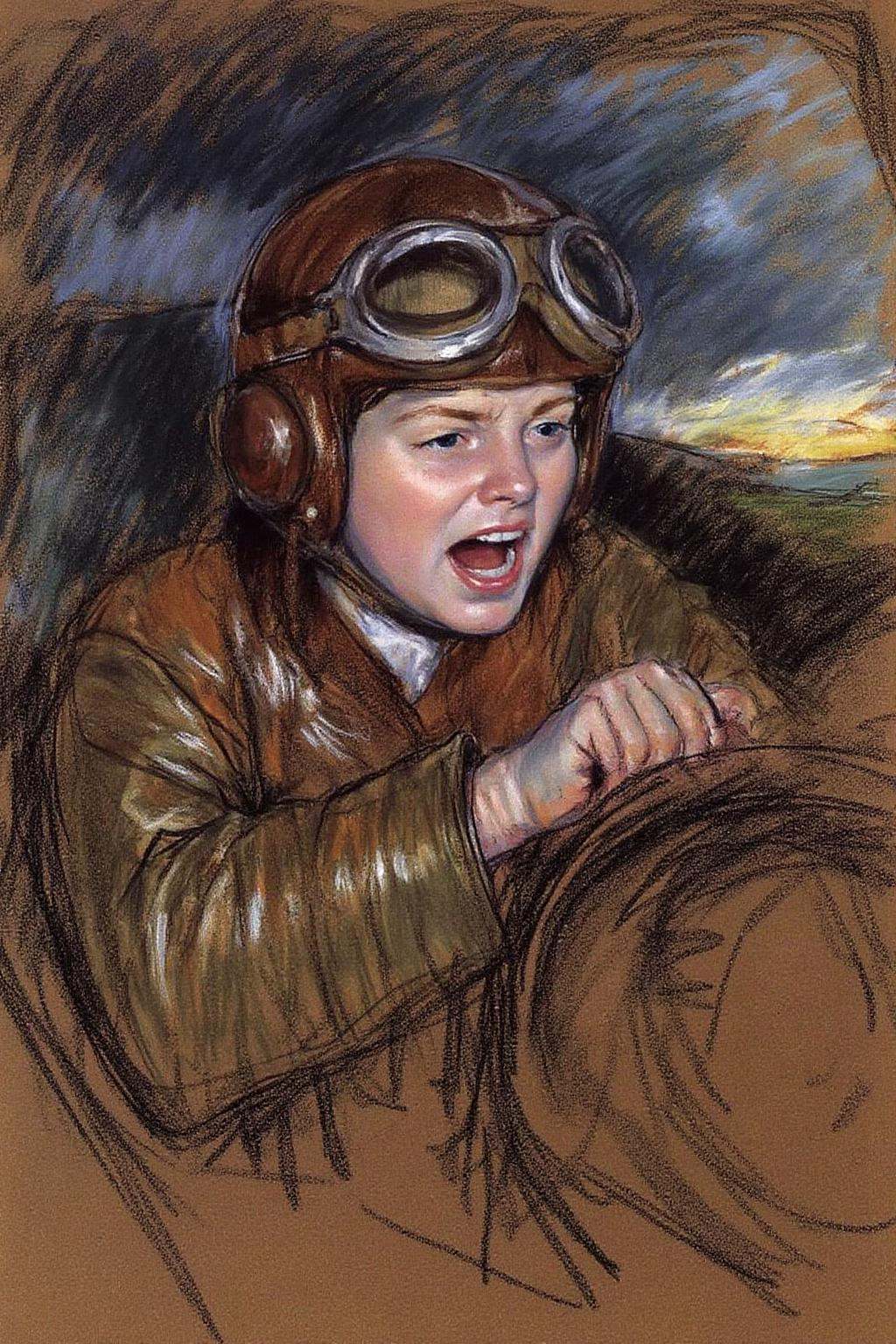 marycassatt2 drawing. A female pilot screaming inside the cockpit of a World War II bomber. The pilot,  wearing a vintage...