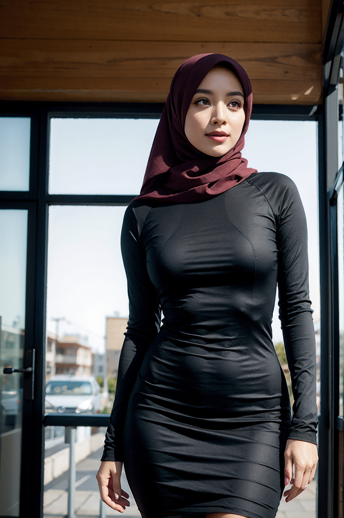 (3/4 body shot),  close up,  ((sexy hijab)) on Tensor.Art