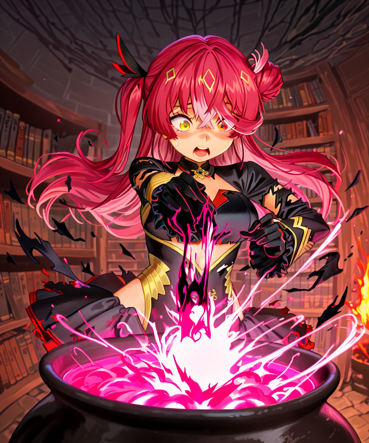 cauldron,  witch hat,  looking at object on Tensor.Art