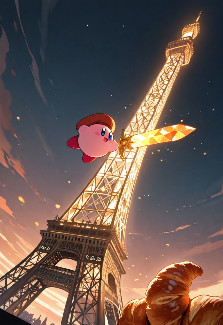 masterpiece,  absurdres,  Kirby wearing oversized_beret_mustache_combo on Tensor.Art
